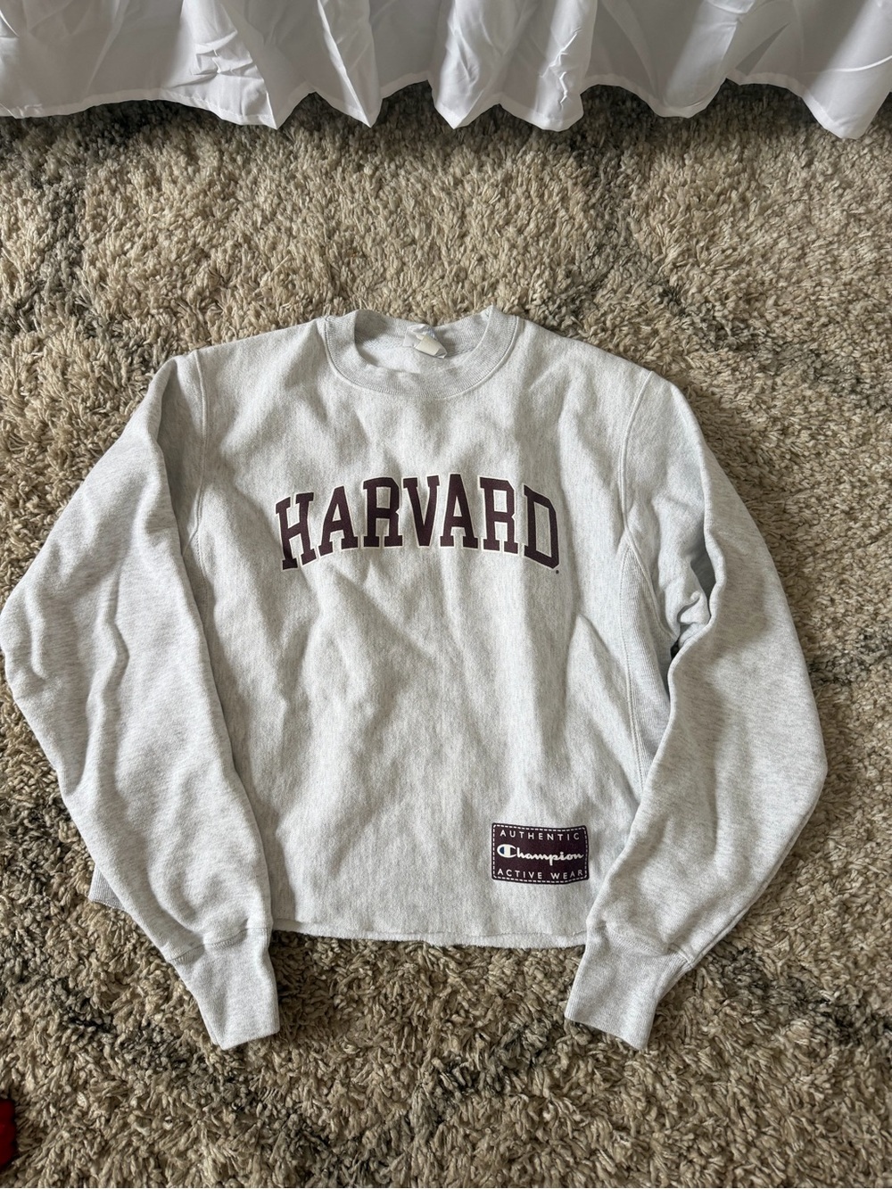 Champion Gray Harvard Crewneck Sweatshirt with Maroon Logo